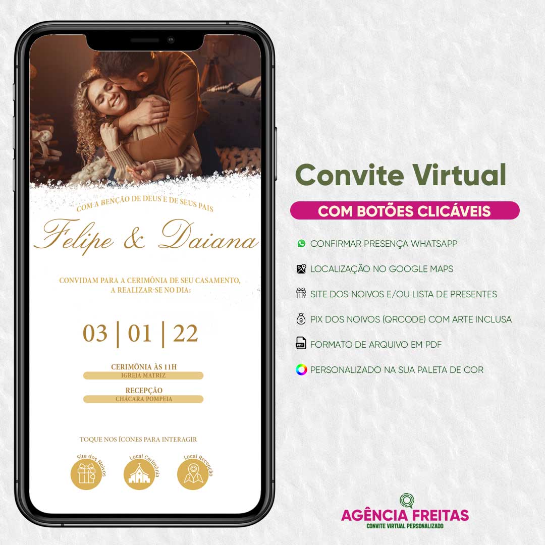 Paleta Dourado – Loja de Convites Virtual, Casamento