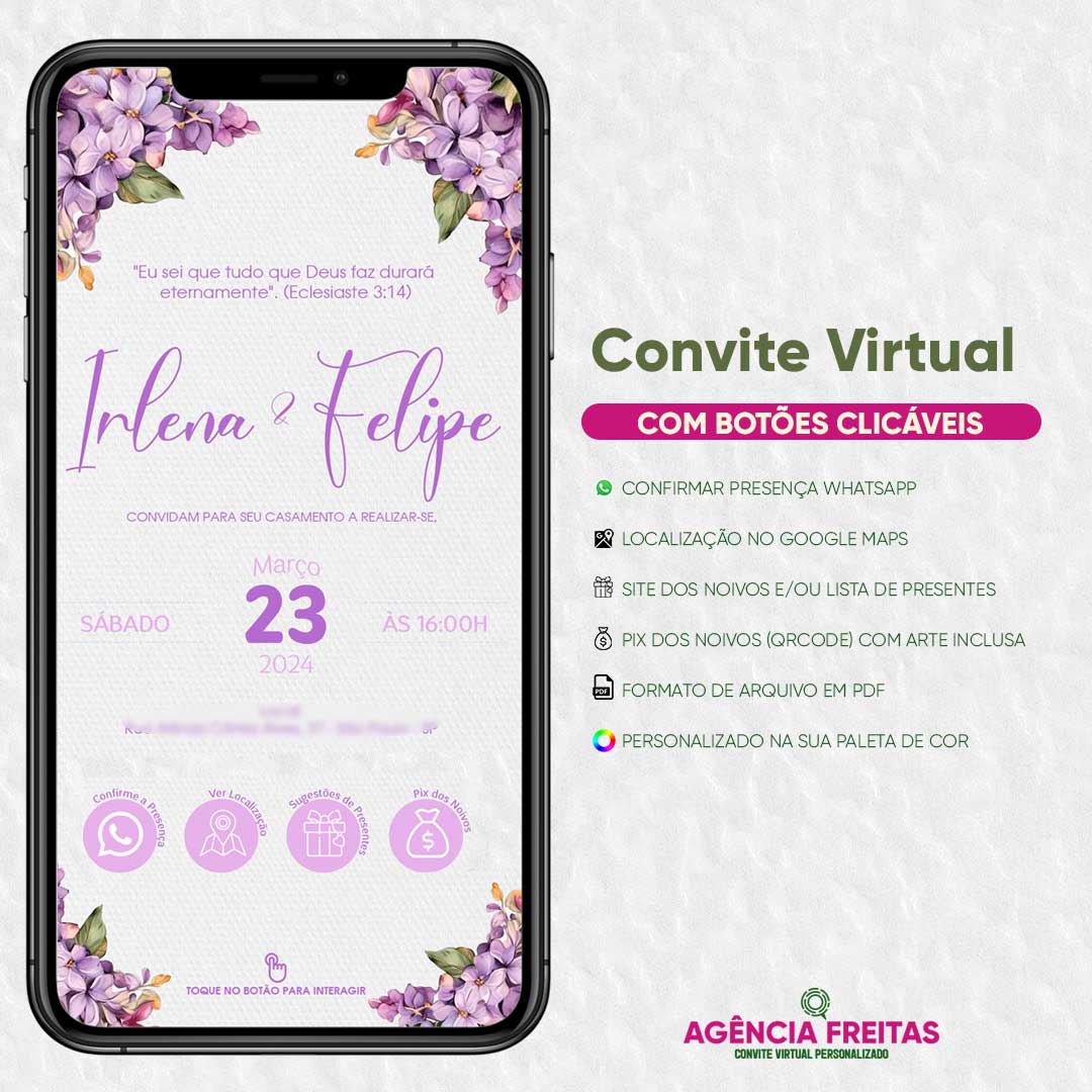 Convite Virtual de Casamento Interativo com Foto Lilás Versão 3