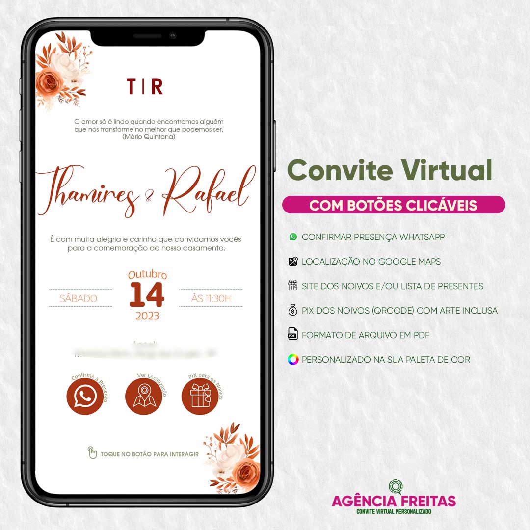 Convite Casamento Interativo Virtual Terracota Whatsapp