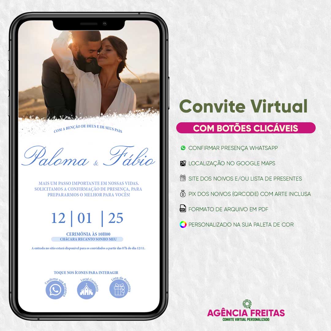 Convite Virtual de Casamento Interativo Com Foto Azul Serenity - Loja de  Convites Virtual, Casamento, Debutante, Adulto