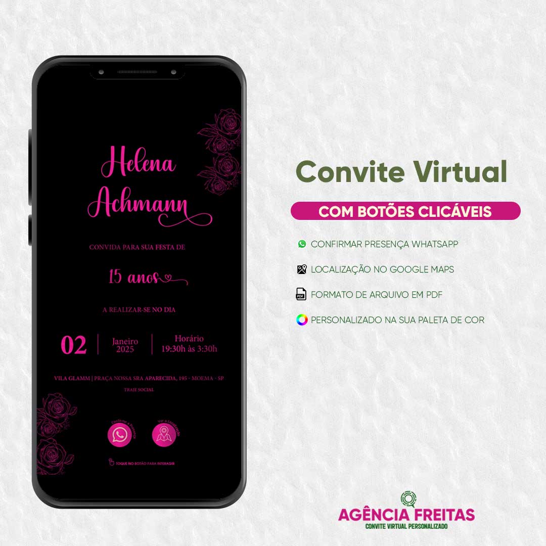 Convite Casamento Virtual Interativo Floral Rosa Whatsapp