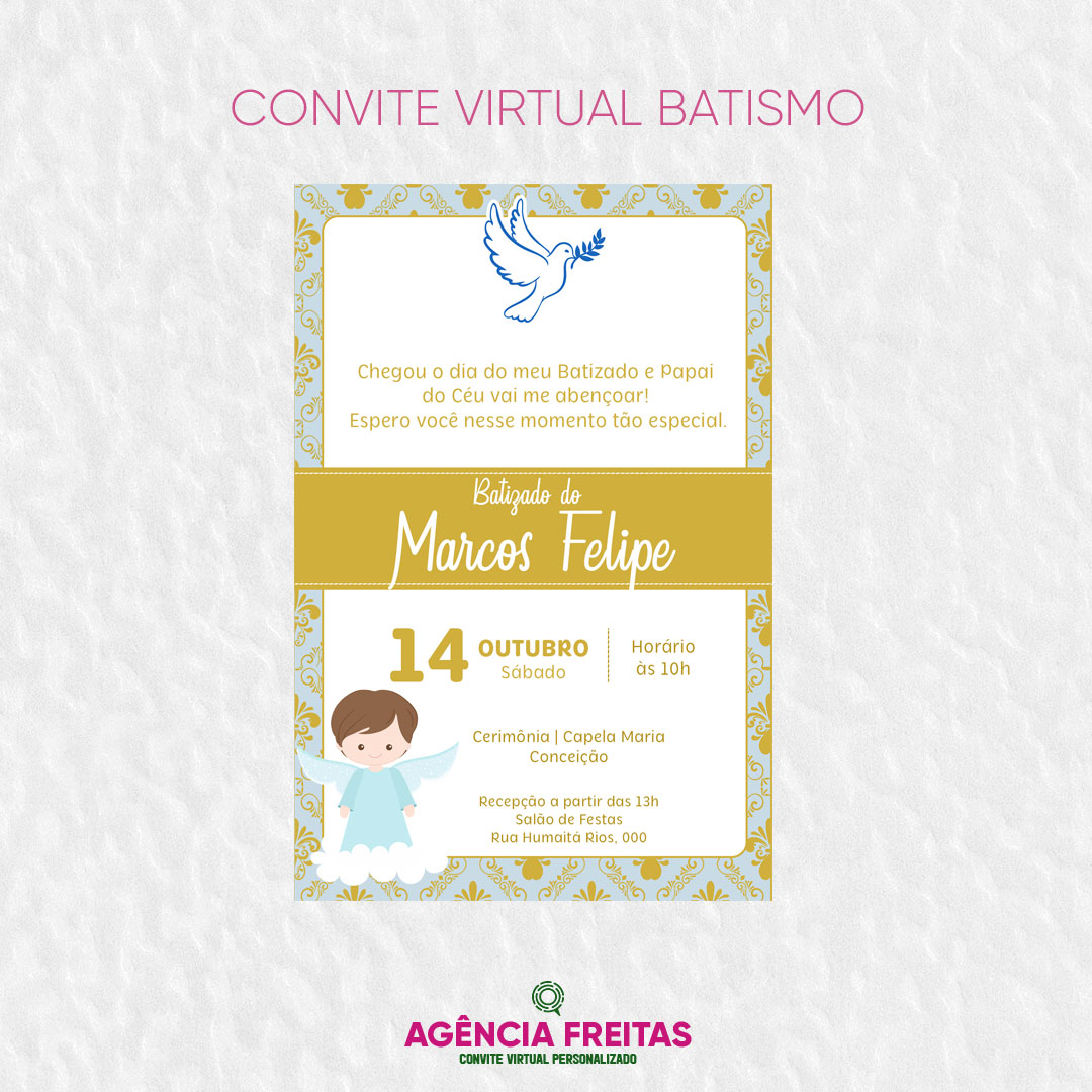 Convite Virtual Batismo Dourado Menino