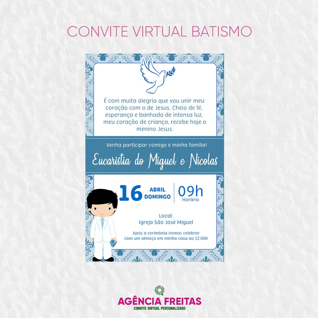 Convite Virtual Batismo Azul Menino