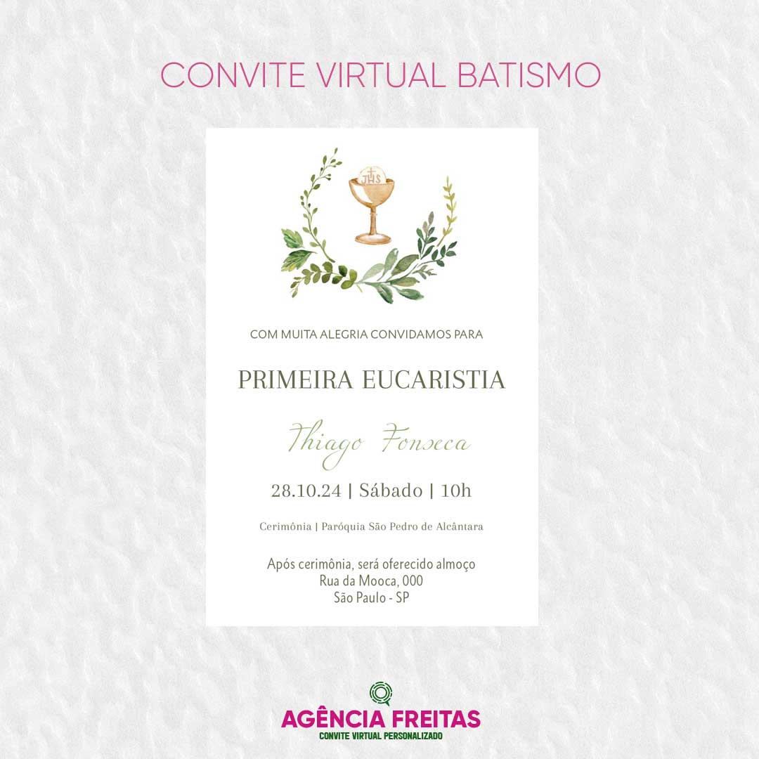 Convite Virtual Eucaristia Verde Menino