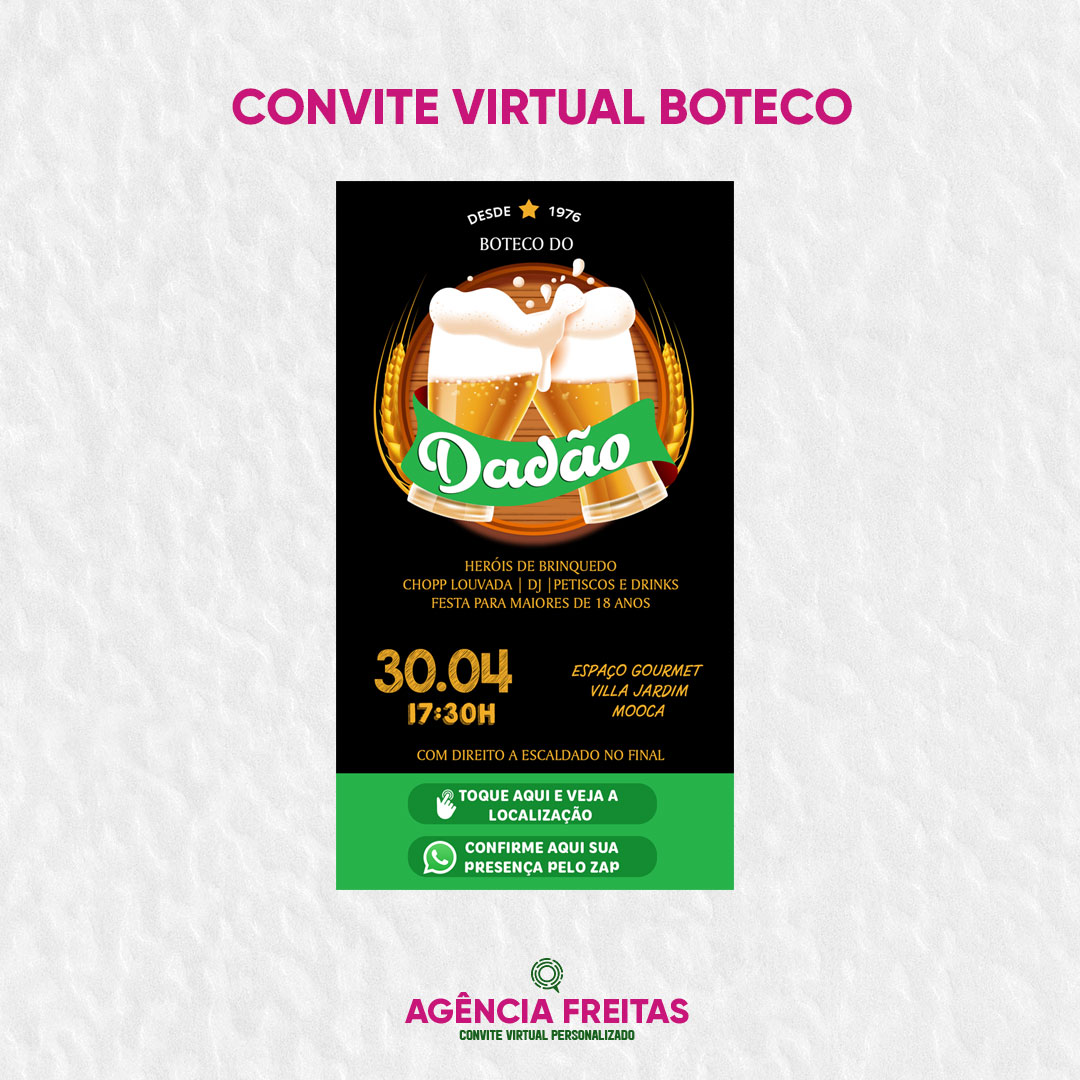 Convite Virtual 50 anos Festa Boteco Verde