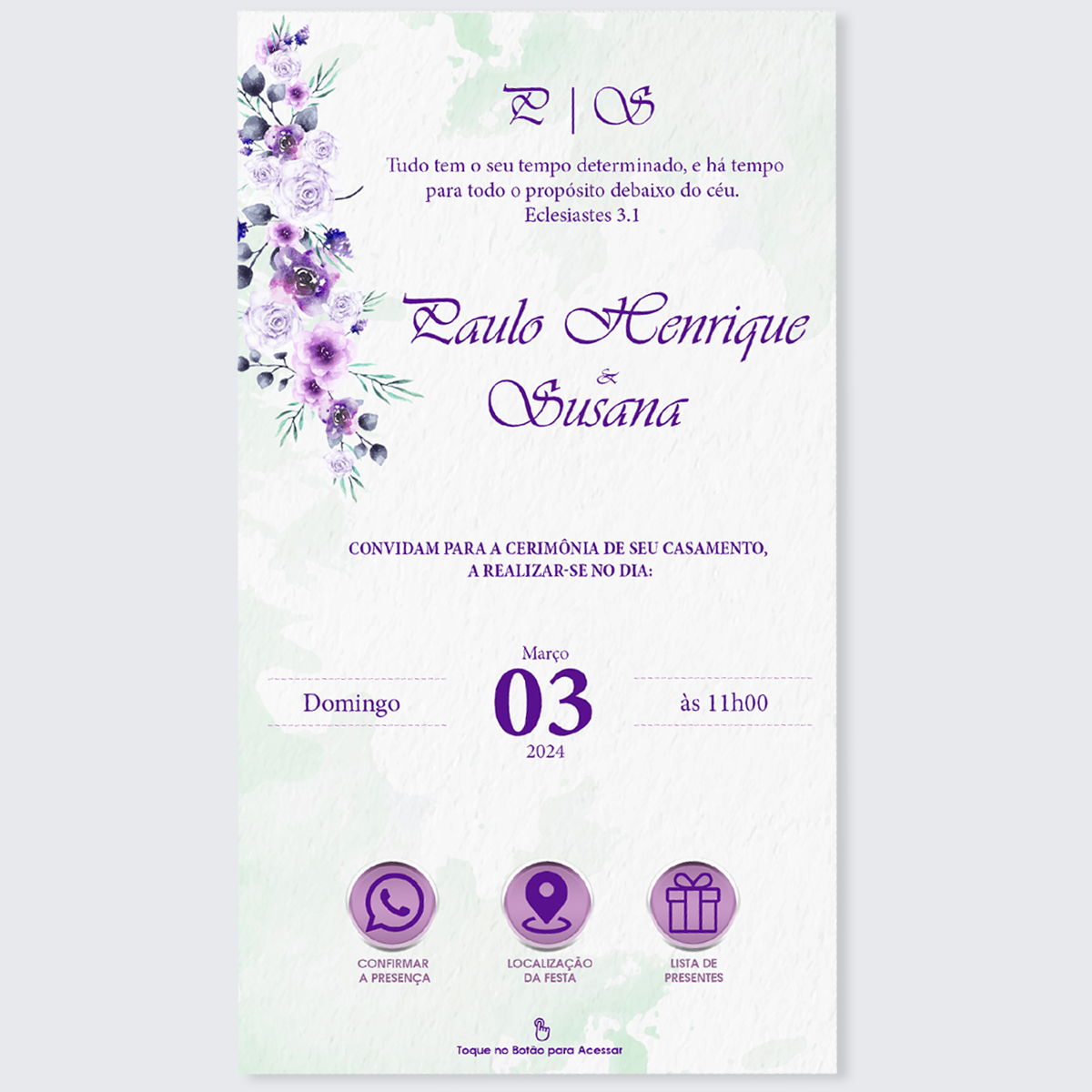 Convite de Casamento Grátis Virtual para Whatsapp e Imprimir Lavanda